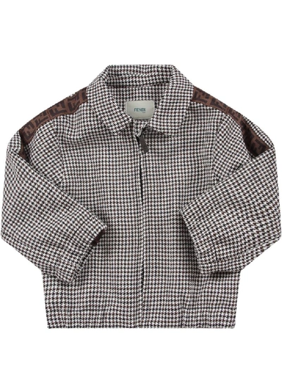 Shop Fendi Pied De Poule Jacket For Baby Boy With Double Ff In White