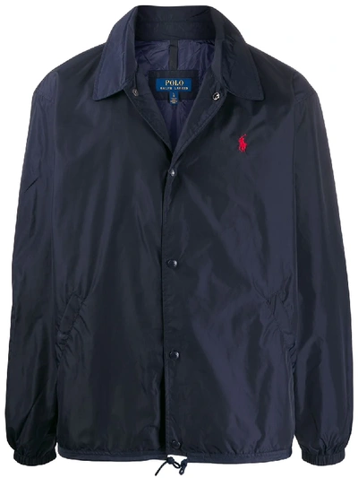 Shop Polo Ralph Lauren Textured Logo Embroidered Shirt Jacket In Blue