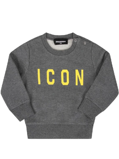 Shop Dsquared2 Grey Babyboy Sweatshirt With Yellow Iccon Writing