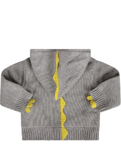 Shop Stella Mccartney Grey Cardigan For Baby Girl With Yellow Spikes
