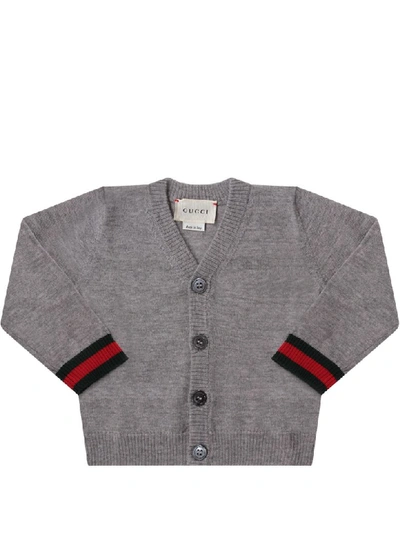 Shop Gucci Grey Cardigan With Web Detail For Baby Boy