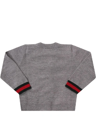 Shop Gucci Grey Cardigan With Web Detail For Baby Boy