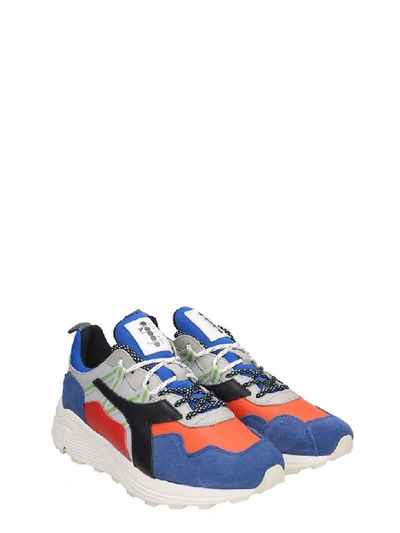 Shop Diadora Rave Sneakers In Blue Leather And Fabric