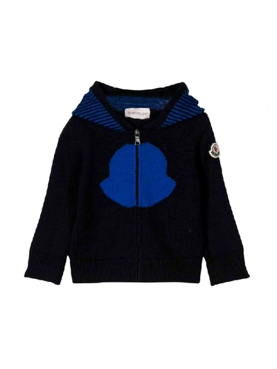 Shop Moncler Newborn Black Cardigan In Nero/blu