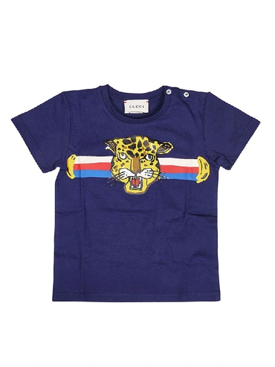 Shop Gucci Printed Short Sleeve T-shirt In Blue