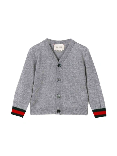 Shop Gucci Grey Cardigan With Multicolor Details In Grigio