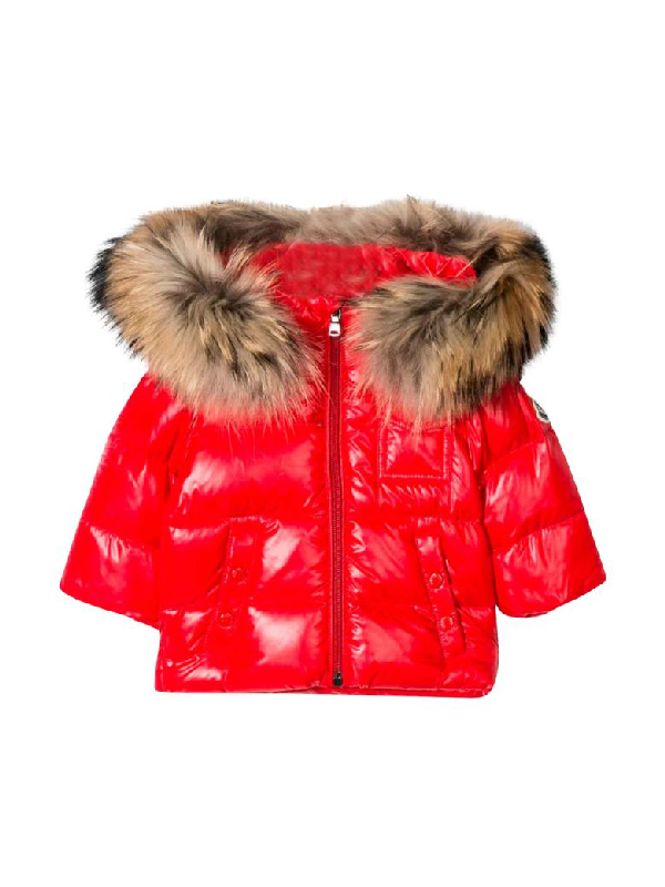 red moncler jacket with fur hood