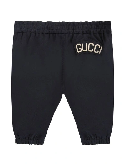 Shop Gucci Blue Pants For Baby Boy With White Logo