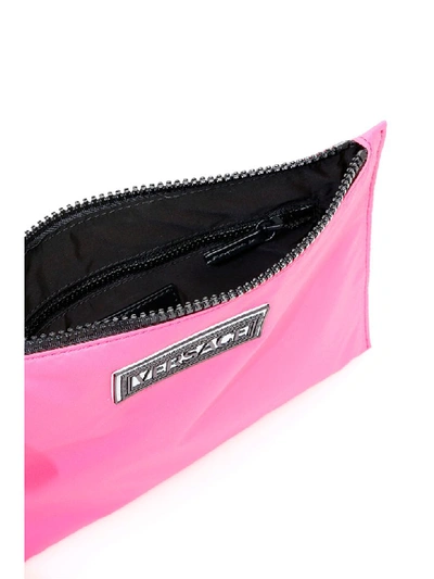 Shop Versace 90s Vintage Logo Nylon Pouch In Lipstick Nero Palladio (pink)