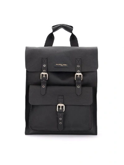 Shop Philippe Model Backpack In Black Leather With Front Pocket In Nero