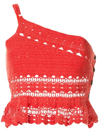 Shop Suboo Stella One Shoulder Crochet Top In Red