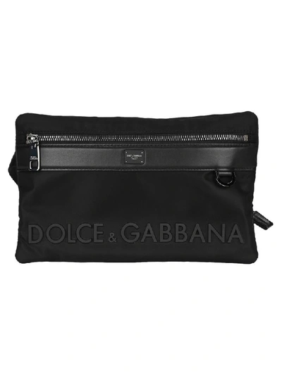 Shop Dolce & Gabbana Sicilia Dna Nylon Belt Bag With Rubberized Logo In Black