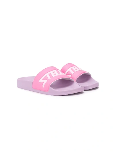 Shop Stella Mccartney Teen Embossed Logo Slides In Pink
