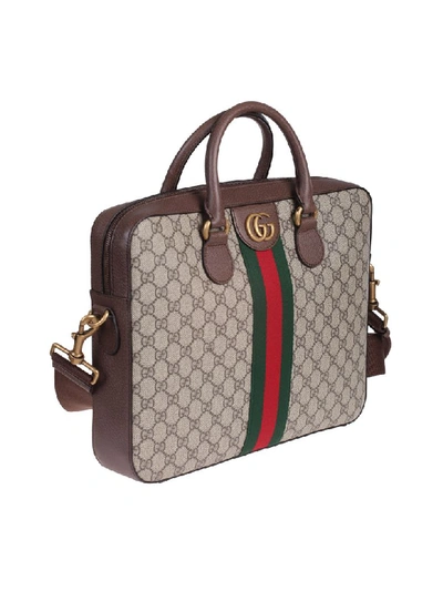 Shop Gucci Ophidia Briefcase In Beige