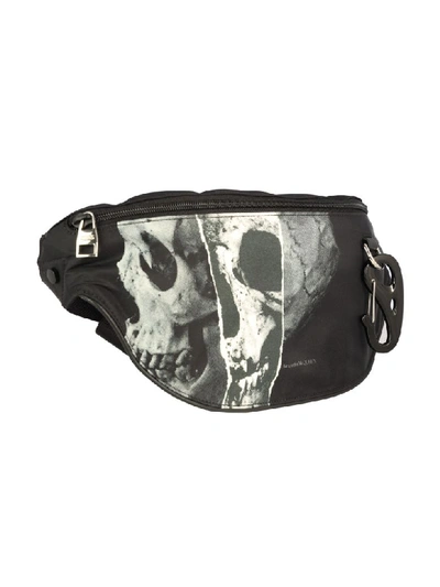 Shop Alexander Mcqueen Oversize Harness Bum Bag Skull Print In Black Off White