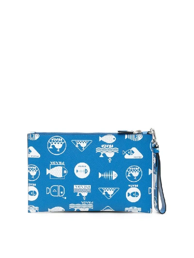 Shop Prada Saffiano Anchor Pouch In Marea (light Blue)