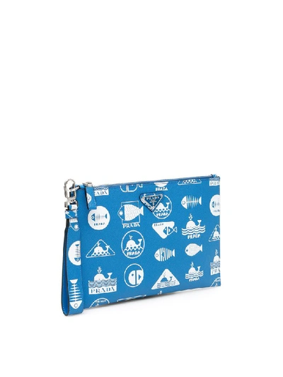 Shop Prada Saffiano Anchor Pouch In Marea (light Blue)