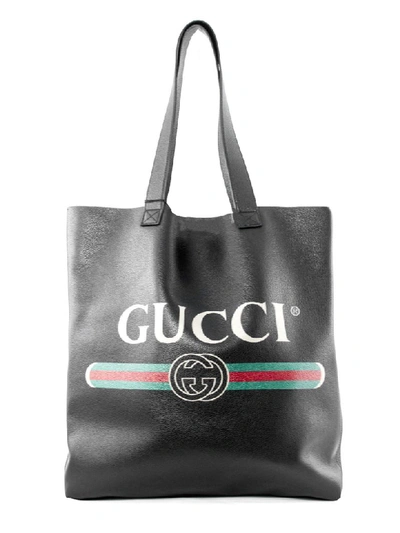 Shop Gucci Print Leather Tote In Nero