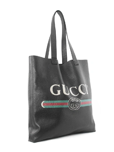 Shop Gucci Print Leather Tote In Nero