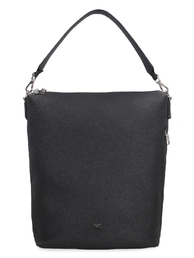 Shop Dolce & Gabbana Pebbled Leather Hobo-bag In Black