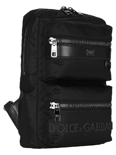 Shop Dolce & Gabbana Sicilia Dna Nylon Backpack With Rubberized Logo In Black