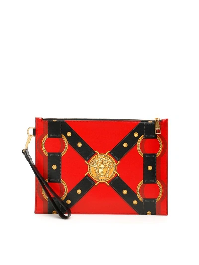 Shop Versace Bondage Print Pouch In Passio Nero Oro Caldo (red)