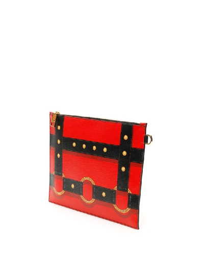 Shop Versace Bondage Print Pouch In Passio Nero Oro Caldo (red)