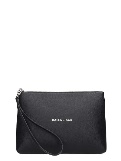 Shop Balenciaga Cash Handle Clutch In Black Leather