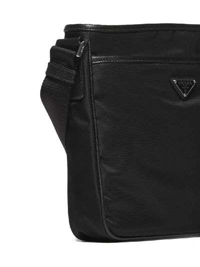 Shop Prada Logo Plaque Messenger Shoulder Bag In Nero