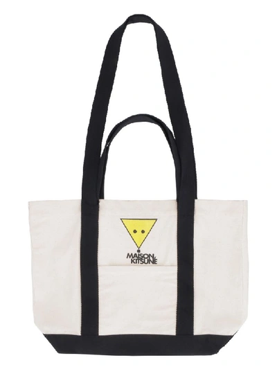 Shop Maison Kitsuné Logo Detail Tote Bag In Beige