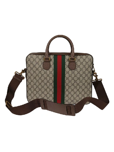 Shop Gucci Web Checked Shoulder Bag In Ebano