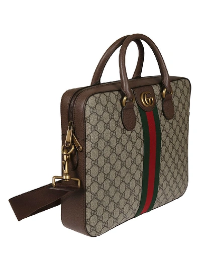 Shop Gucci Web Checked Shoulder Bag In Ebano