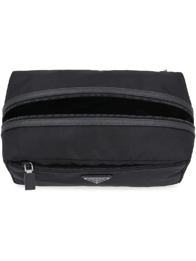 Shop Prada Leather Details Nylon Washbag In Black