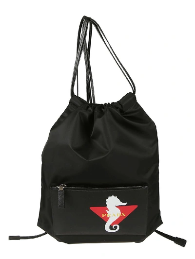 Shop Prada Logo Drawstring Backpack In Black