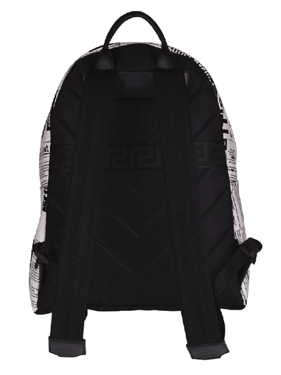 Shop Versace Headline Print Backpack In White/black