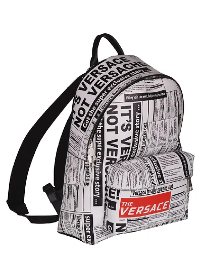 Shop Versace Headline Print Backpack In White/black