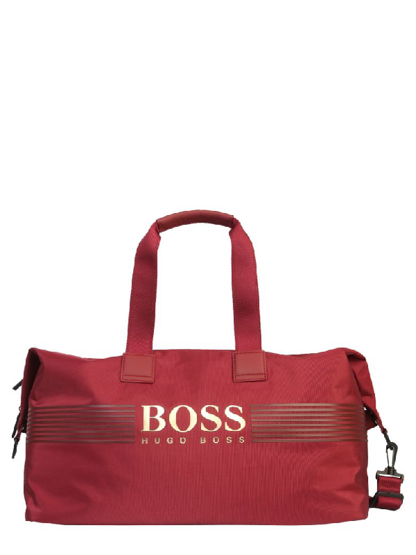 Hugo Boss Pixel Travel Bag In Bordeaux 