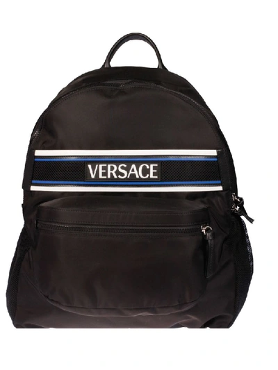 Shop Versace Logo Stripe Backpack In Black