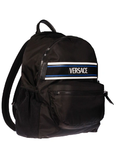 Shop Versace Logo Stripe Backpack In Black