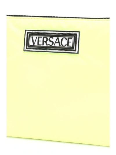 Shop Versace 90s Vintage Logo Nylon Pouch In High Lighter Nero Palladio (yellow)