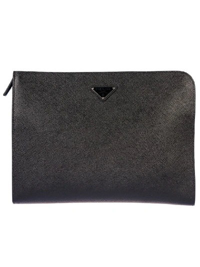 Shop Prada Logo Plaque Briefcase In Black