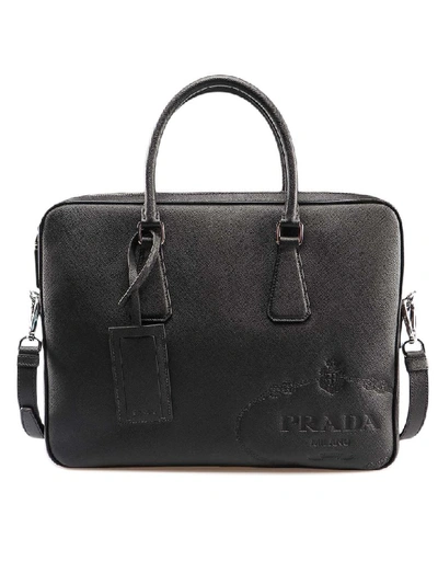 Shop Prada Briefcase Saffiano Travel In Nero