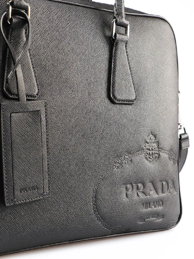 Shop Prada Briefcase Saffiano Travel In Nero