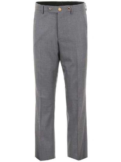 Shop Burberry Wool Trousers With Buttons In Light Grey (grey)