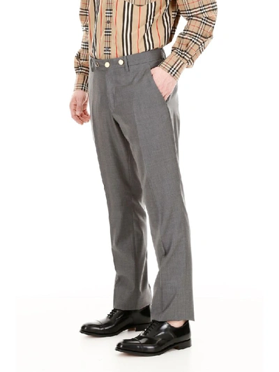 Shop Burberry Wool Trousers With Buttons In Light Grey (grey)