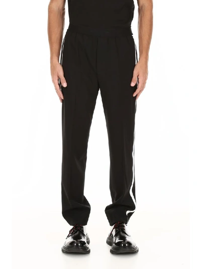 Shop Helmut Lang Trousers With Side Band In Black White (black)