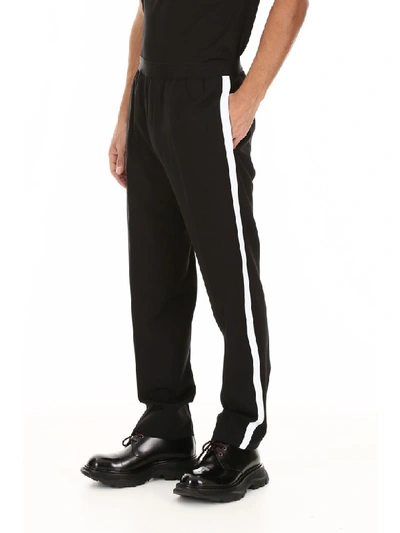 Shop Helmut Lang Trousers With Side Band In Black White (black)