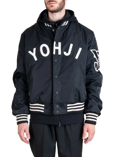 Shop Y-3 Yohji Letters Polyester Bomber Jacket Black In Nero/bianco