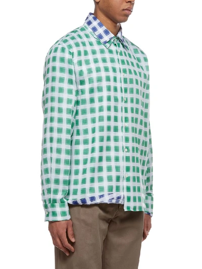 Shop Marni Checked Shirt In Verde Blu Bianco