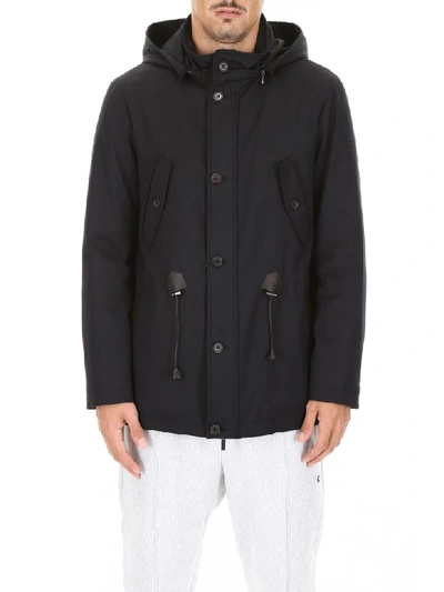Shop Cc Collection Corneliani Parka With Leather Details In Navy (blue)